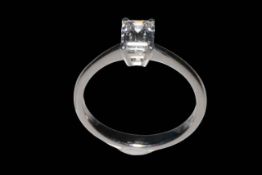 Emerald cut solitaire diamond ring set in 18 carat white gold, diamonds approx 0.