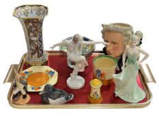 Tray lot with Herend naked dancer, Royal Doulton Mozart, Coalport Angelica, Copenhagen duck, etc.