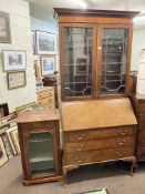 1920's/30's mahogany astragal glazed bureau bookcase and Victorian walnut and satinwood inlaid