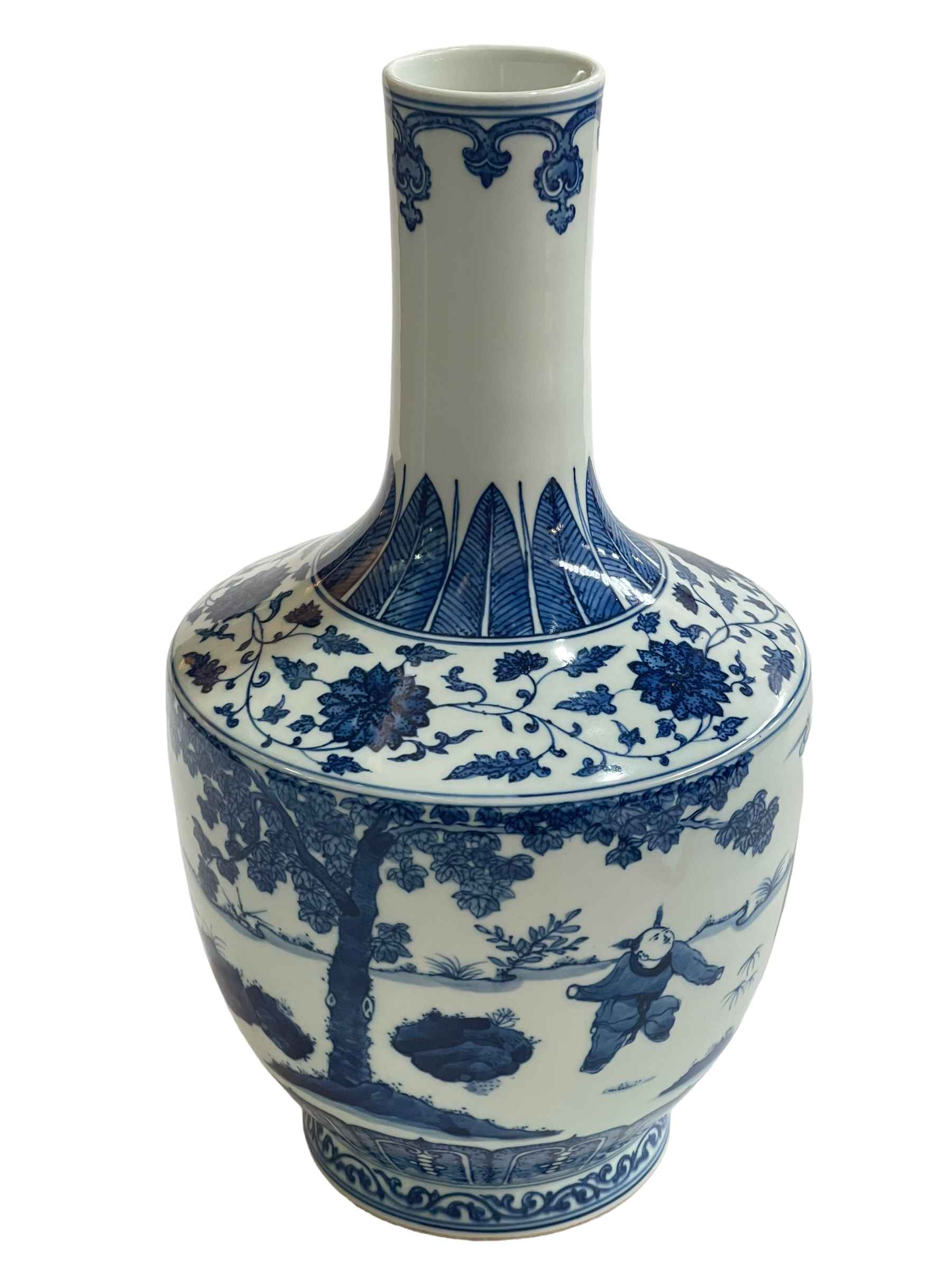 Chinese blue and white ovoid vase decorated with figures in landscape, Quinlong mark to base, 34cm. - Image 3 of 4