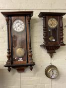 Two Victorian Vienna style wall clocks and Smiths brass ships clock (3).
