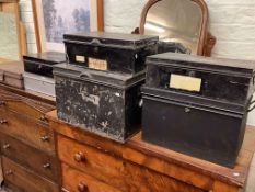 Seven metal deed boxes.