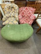 Victorian turned leg easy chair, early 20th Century easy chair and kidney shaped footstool (2).