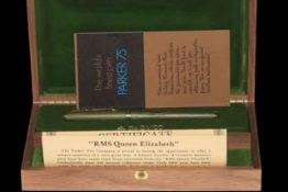 Parker 75 limited edition RMS Queen Elizabeth cartridge pen, with papers and box.