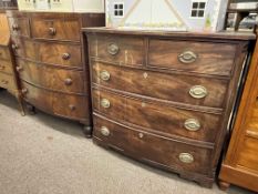 Two Victorian mahogany bow front chests of five drawers.