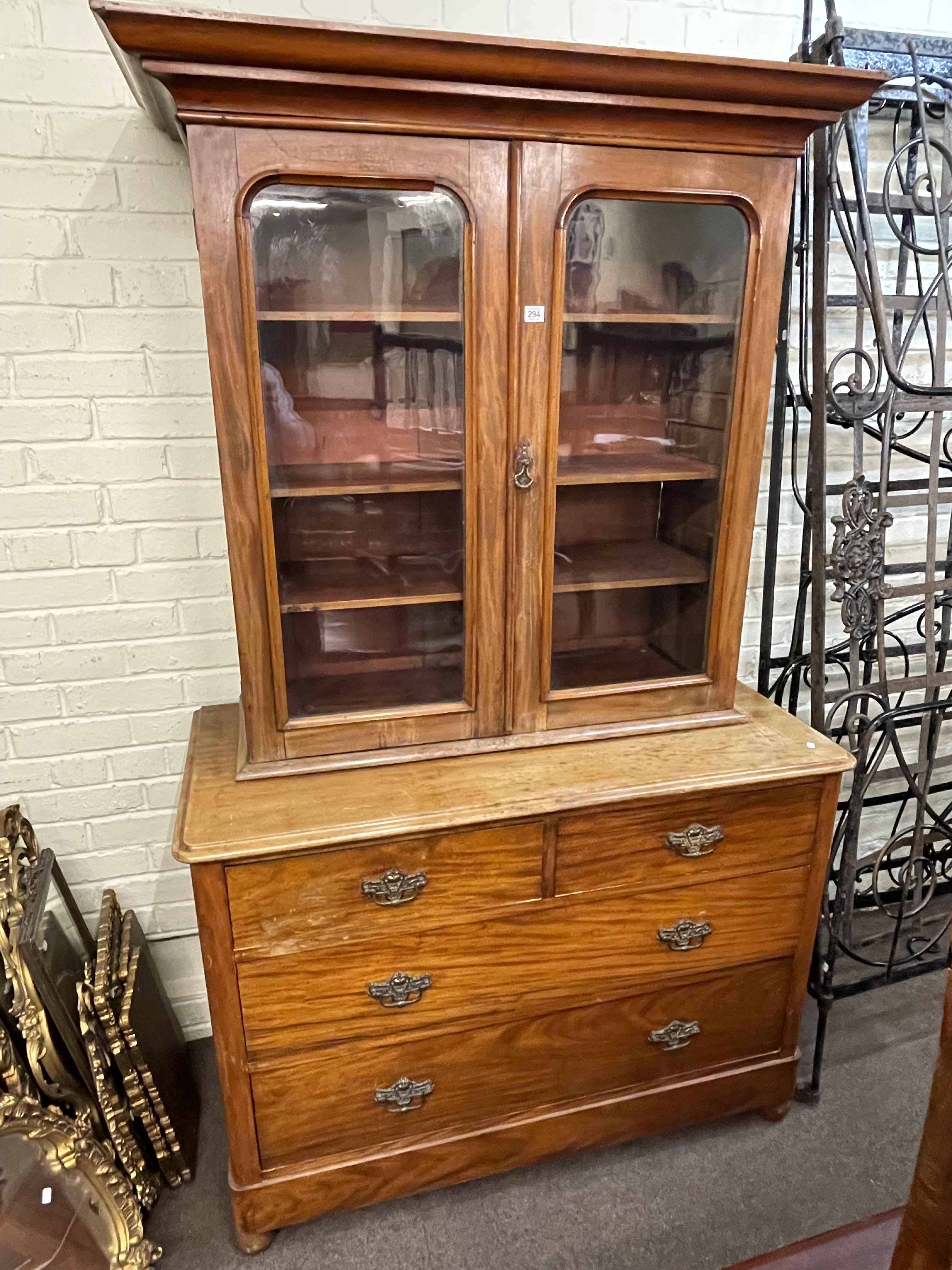 Late Victorian chest of two short above two long drawers and Victorian mahogany two door bookcase
