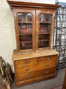 Late Victorian chest of two short above two long drawers and Victorian mahogany two door bookcase