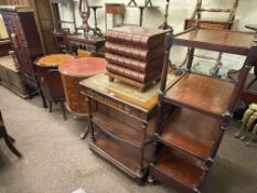 Leather topped book table, drum cabinet, octagonal cabinet,