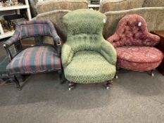 Three Victorian low occasional chairs.