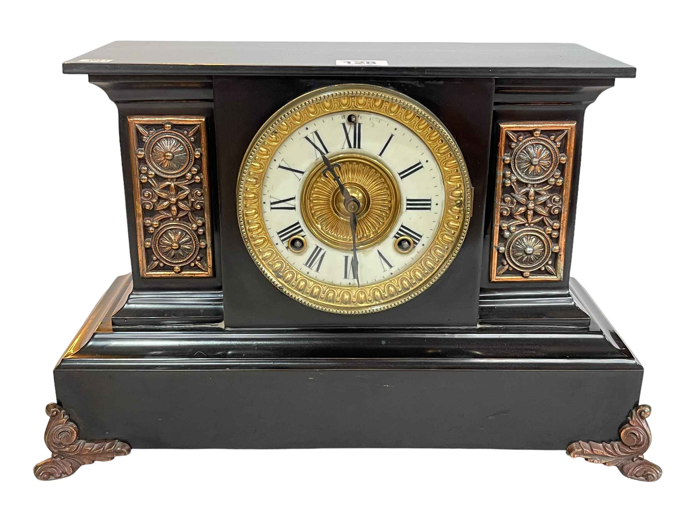 Slate inlaid mantel clock.