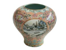 Chinese famille rose vase decorated with landscape panels, Quinlong mark to base, 13cm.