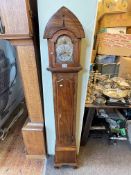 Mahogany arched top grandmother clock, the case fitted with shelves, 162cm.