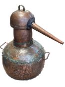 Large Portuguese riveted copper wine still, 90cm.