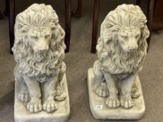 Pair sitting proud garden lions, 58cm.