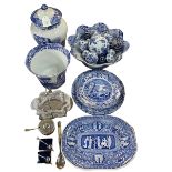 Collection of Spode Italian blue and white, metalwares, etc.