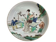 Ch'ing Dynasty famille verte dish, with four figure decoration, 32cm diameter.
