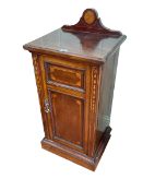 Late Victorian/Edwardian inlaid mahogany pot cupboard, 89.5cm by 42cm by 36cm.