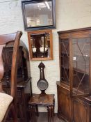 Figured walnut nest of three tables, oak barometer and two framed wall mirrors (4).