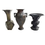 Three small Chinese and Japanese bronze vases.