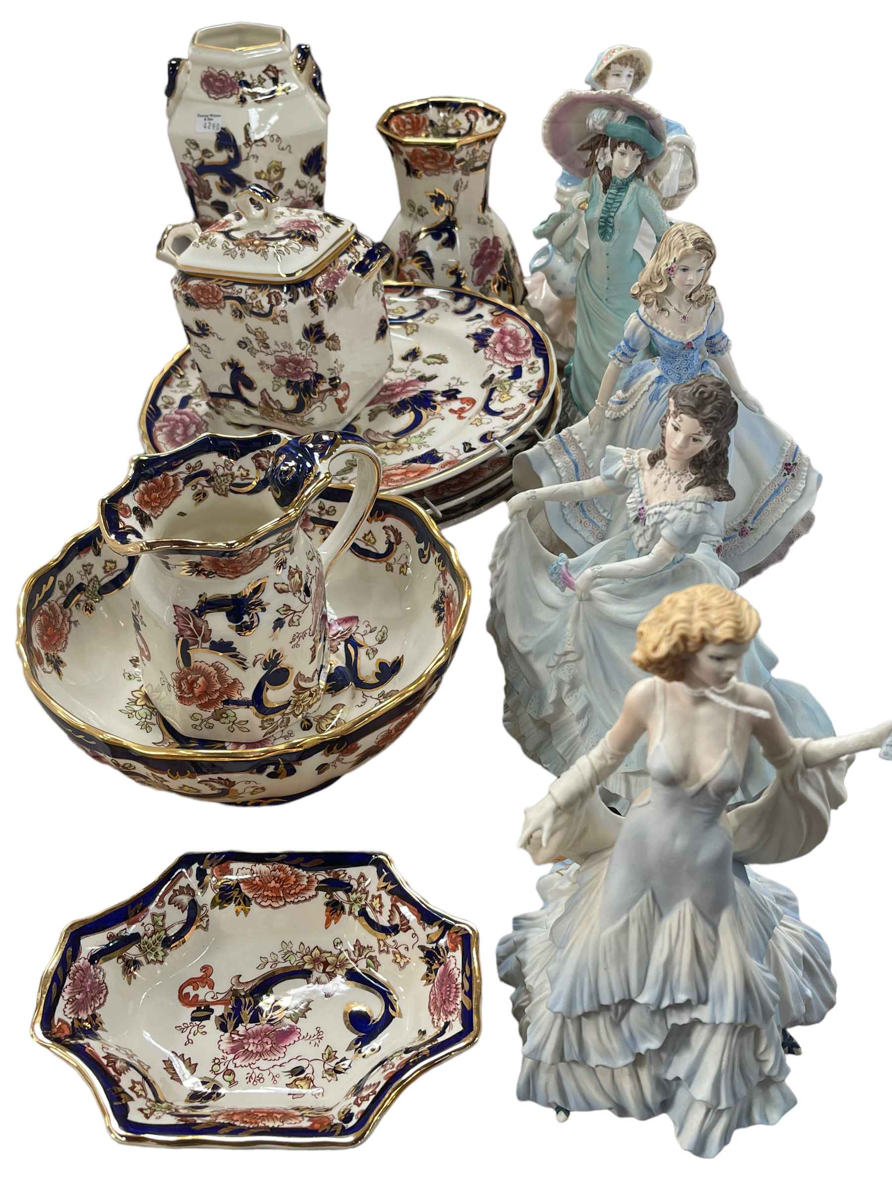 Five Coalport lady figurines and Masons Mandalay.