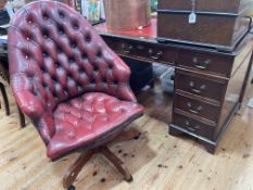 Mahogany nine drawer pedestal desk, 75.