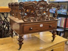 Victorian mahogany three division Canterbury and large wicker trunk (2).