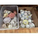 Two boxes of part tea wares including Shelley, Wileman, Grafton, etc.