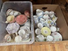 Two boxes of part tea wares including Shelley, Wileman, Grafton, etc.