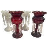 Two pairs of Victorian glass lustres.