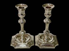 Pair Georgian style late Victorian silver candlesticks by William Gibson and John Langman,