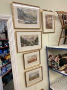 Collection of six framed landscape watercolours and two framed oils (8).