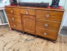Victorian birch seven drawer dresser base, 92cm by 168cm by 50cm.