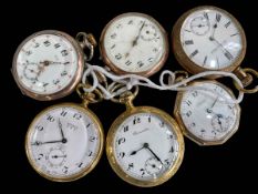 Six gold plated keyless pocket watches.