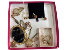 Box of jewellery and two watches.