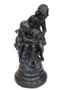 Ornate Spelter sculpture depicting children reading, 49cm.