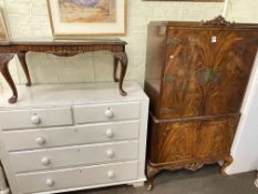 Mahogany four door cocktail cabinet and similar rectangular coffee table (2).