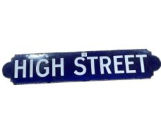 Vintage enamel 'High Street' sign, 91cm by 18cm.