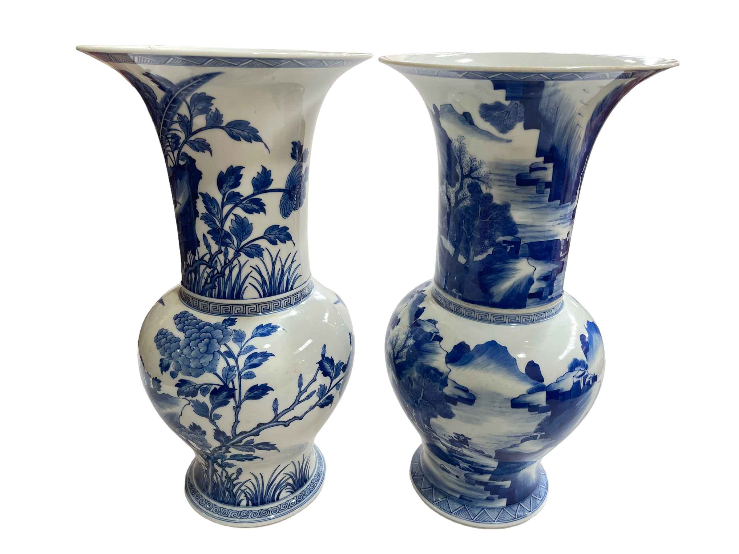 Two large Chinese blue and white vases having exotic bird and landscape decoration, - Image 2 of 4