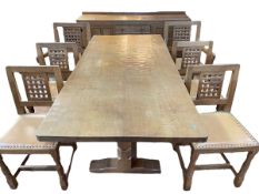 Robert Thompson of Kilburn 'Mouseman' eight piece oak dining suite comprising adzed sideboard, 81.