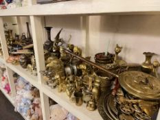 A very good collection of metalwares including lidded jars, horse brasses, jelly moulds, planters,