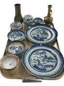 Collection of Chinese blue and white china including pair of plates, pair of small bowls,