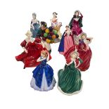 Six Royal Doulton ladies and three Coalport ladies.