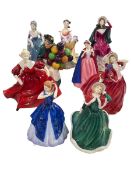 Six Royal Doulton ladies and three Coalport ladies.