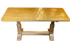 Robert Thompson of Kilburn 'Mouseman' adzed oak refectory coffee table, 44.5cm by 91cm by 36.5cm.