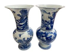 Two large Chinese blue and white vases having exotic bird and landscape decoration,