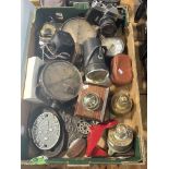 Collection of railway memorabilia including cast iron plaques, vacuum gauges, Ever Ready lamp,