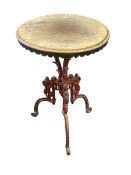 Victorian cast base circular table, 69cm by 46cm diameter.