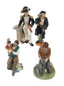 Four Royal Doulton figures including The Puppetmaker and The Captain.