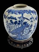 Large Chinese blue and white crackle glazed bulbous vase decorated with birds,