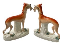 Pair large Staffordshire greyhounds, 28cm high.